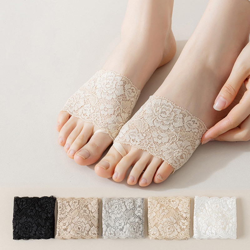 Invisible Simple Elasticity Women Socks Solid Color Mesh Lace Half Palm Insoles Socks Summer Thin Low Cut Socks Slippers