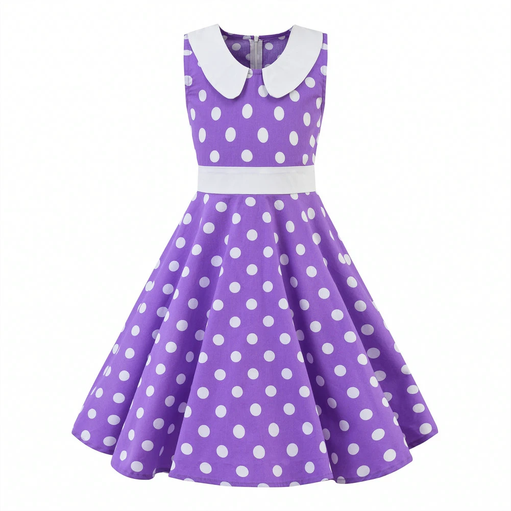LPATTERN Girls' Vintage Rockabilly Dress Party Retro Polka Dot Floral Pattern A-line Dresses Pleated Skirt Knee-Length for 