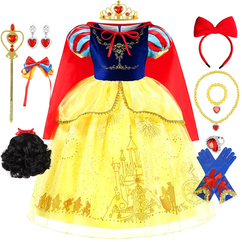 Snow White Girl Costume Kids Dress with Cloak Halloween Children Party Birthday Dress