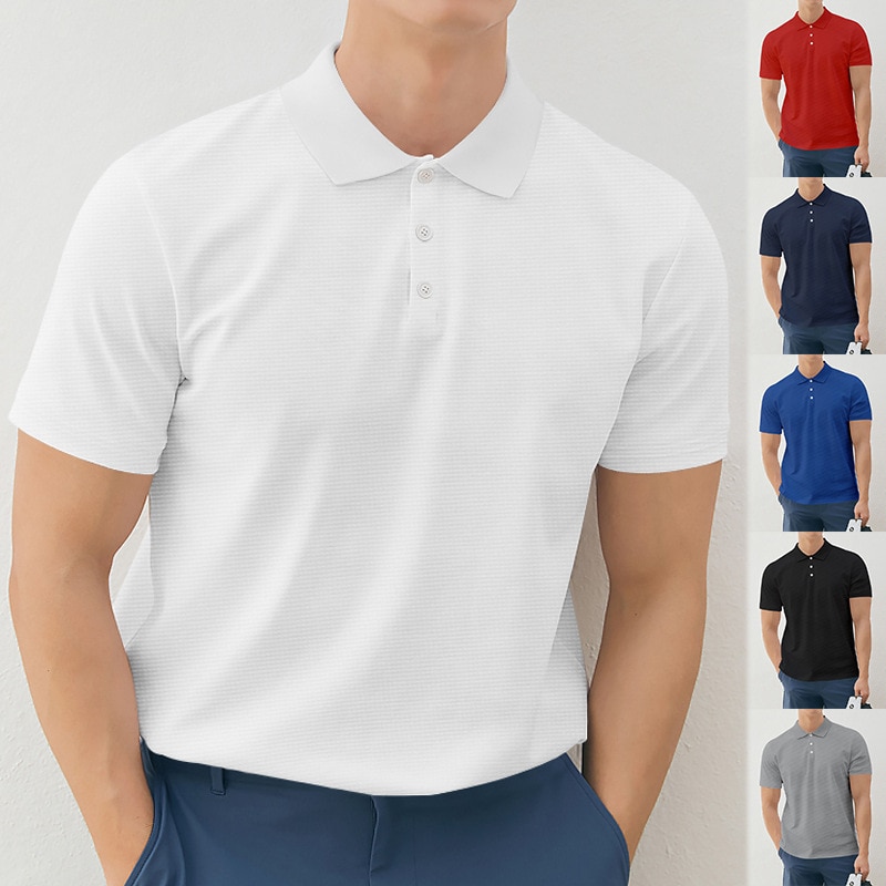 2023 Summer Short Sleeve Lapel Buttons Solid Color Men's Casual Shirts Polo Shirts Men's T-shirts Comfortable and Brea