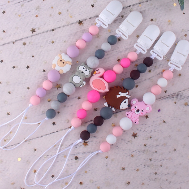 New Anti-drop Baby Pacifier Clip Chain Cartoon Animal Silicone Beads Infant Teether Nipple Dummy Holder Toy for Newborns Gift