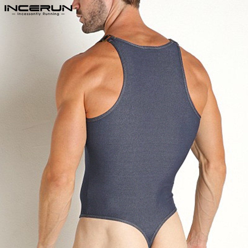Sexy Comfortable Loungewear Rompers INCERUN Stylish Men's Hot Selling Imitation Denim Elastic Fit Triangle Bodysuits S-5XL 