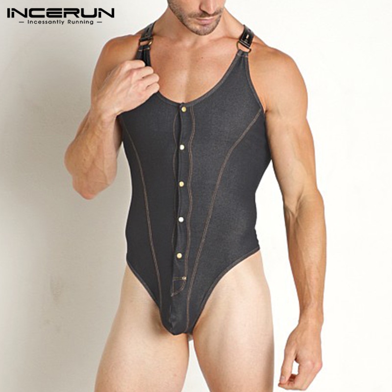 INCERUN Fashion Men Bodysuits 2023 Solid Color O-neck Sleeveless Sexy Button Up Men Rompers Pajamas Fitness Cozy Bodysuits S-5XL