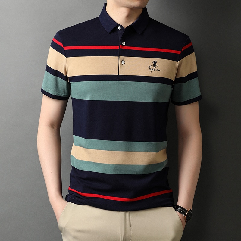 Men's Polo Shirts 2023 New Summer Brand Quality Cotton Embroidery Golf T-shirt Male Business Fashion Stripes Short Sleeve T