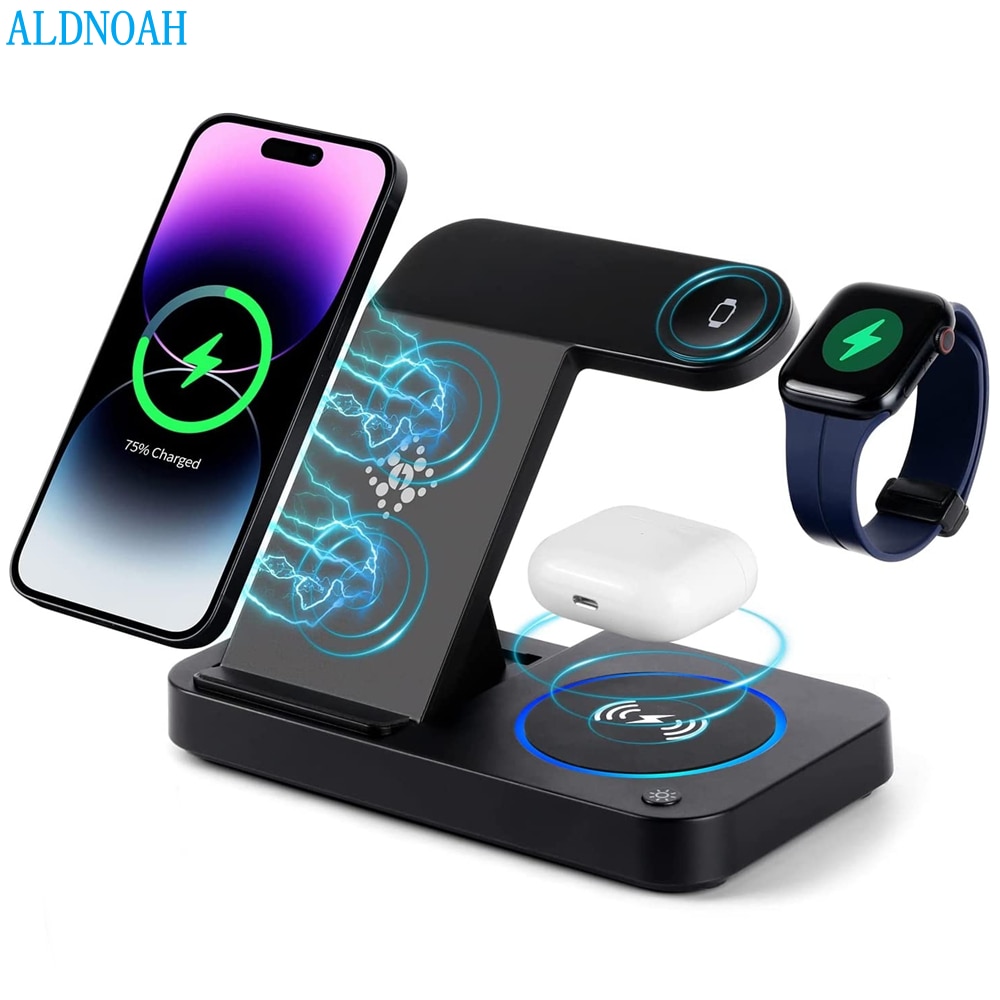 15W 4 in 1 Wireless Charger Stand For iPhone 14 13 12 Max Fast Foldable Charging Station Dock For Apple Watch 8 7 SE AirPods Pro