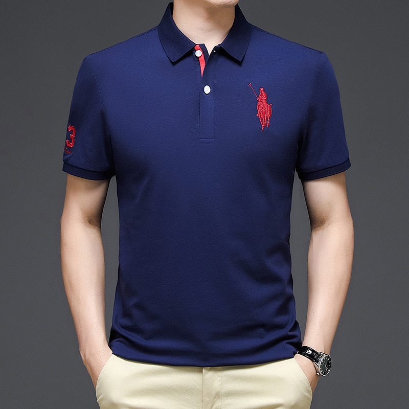 2023 Embroidery Polo Shirts Trendy Brand Summer New Men Golf Shirt Big Horse Logo Short Sleeve Tops Male Business Casual Clothes