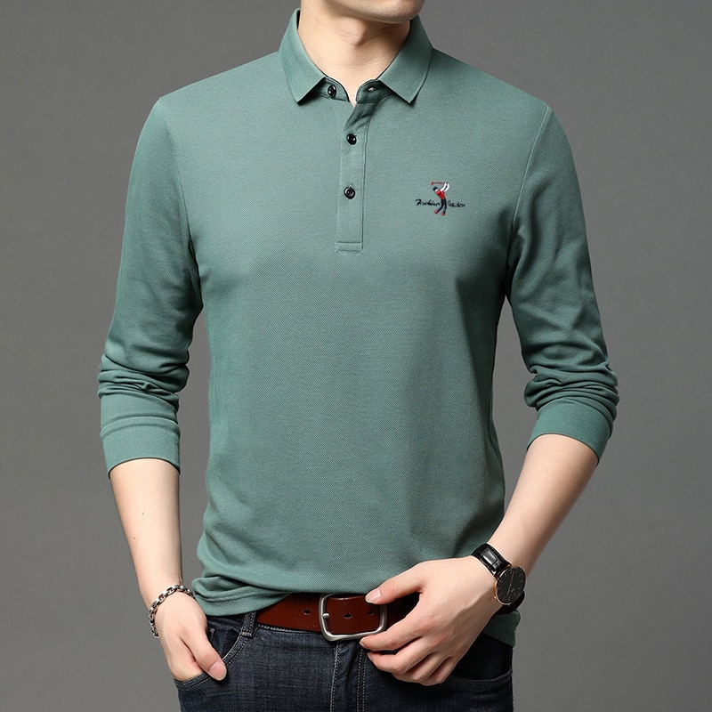 Top Grade Men's Polo Shirts 2023 New Embroidery Logo Designer Business Casual Tops Male Long Sleeve Lapel Brand Quality T-s