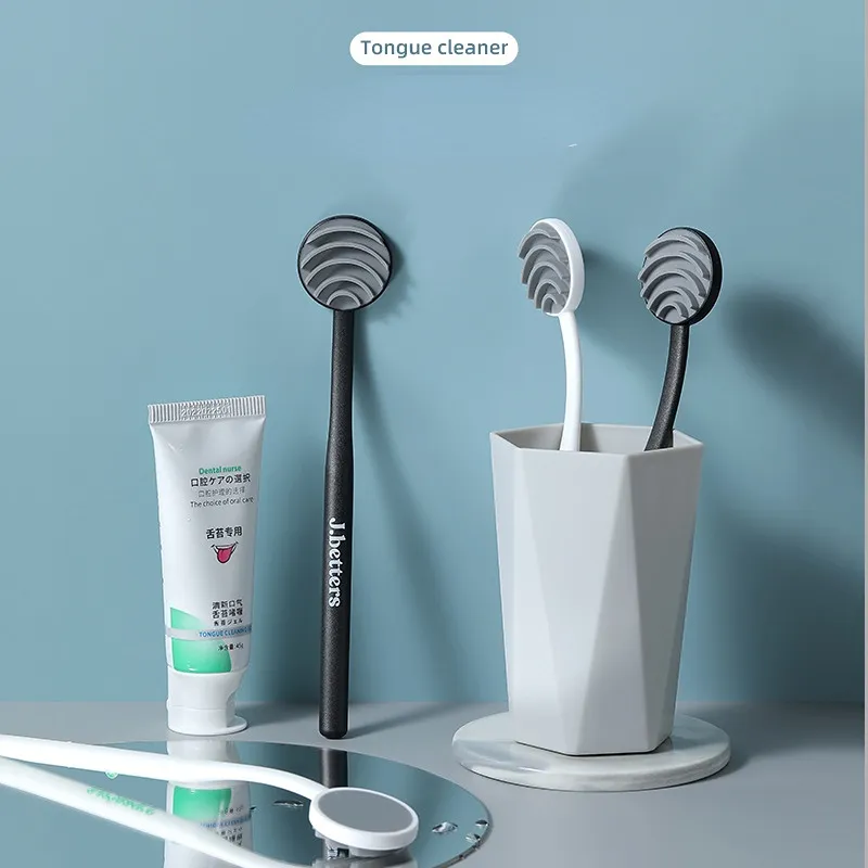 Double SideTongue Scraper Copper Oral Cleaner Brush Fresh Breath Cleaning Coated Tongue Toothbrush Oral Hygiene Care Tools 1pcs
