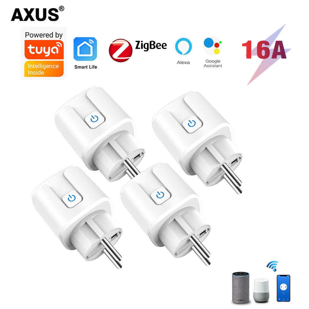 AXUS Zigbee Tuya WiFi Smart Plug 220V Adapter Wireless Remote Voice Control Power Monitor Timer Socket for Google Home Alexa 16A