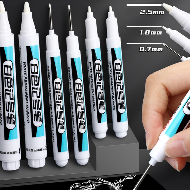0.7/1.0/2.5mm Waterproof White Marker Pen Paint Tread Environmental Pens Car Tire Painting Graffti Stationery School Supplies