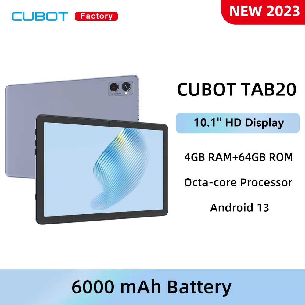 Cubot TAB 20 Tablet Android 13 10.1'' HD Display Octa-core Processor 4GB+64GB 6000 mAh Battery GPS Tablets PC