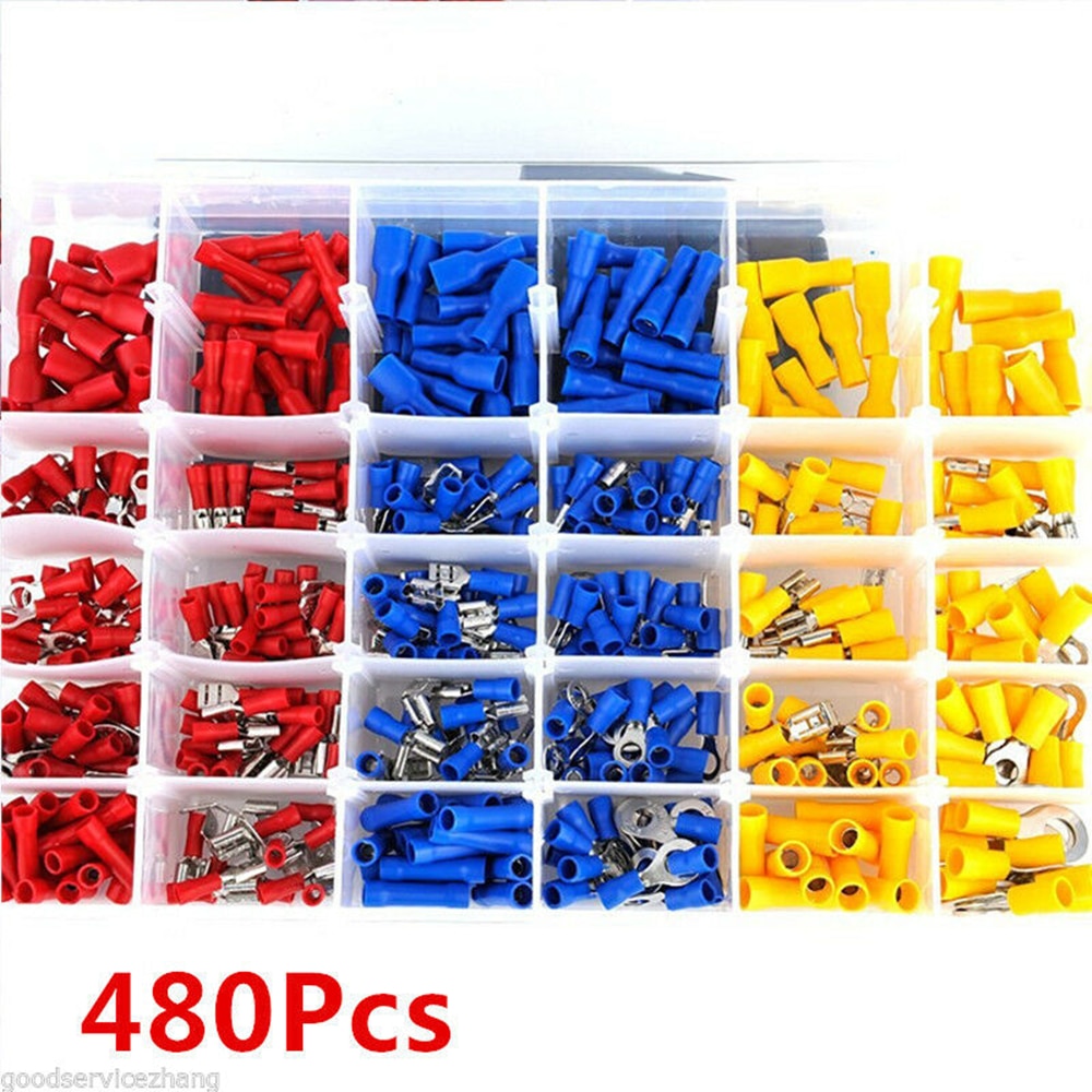 480pcs Assorted Crimp Terminals Copper + PVC + Tinplate Kit Set