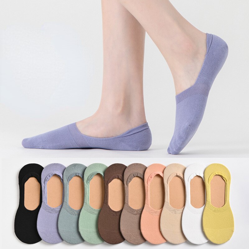 Zomer Vrouwen Sokken 10 Pairs Lente Effen Kleur Mode Wijde Ondiepe Mond Felmen Meisjes Vrouwelijke Onzichtbare Slipper Socks
