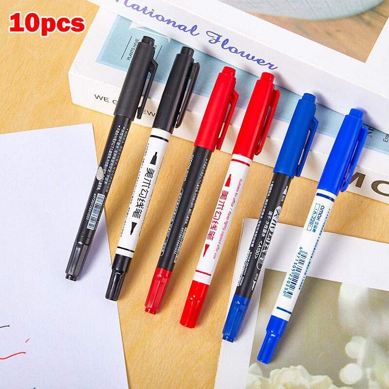 10Pcs Double-headed Line Pen Painting Stroke Hook Line Oily Marker Pen Wear-resistant Fiber Pen Ink Pen Art Office Stationery