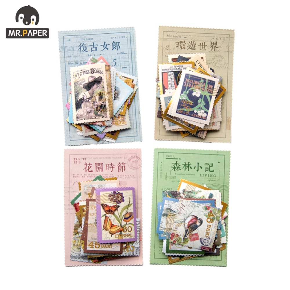Mr.Paper 4 Style 40 Pcs/pack Vintage Stickers Foil Stamps Characters Flowers Butterflies Collage Handbook Decoration Stationery