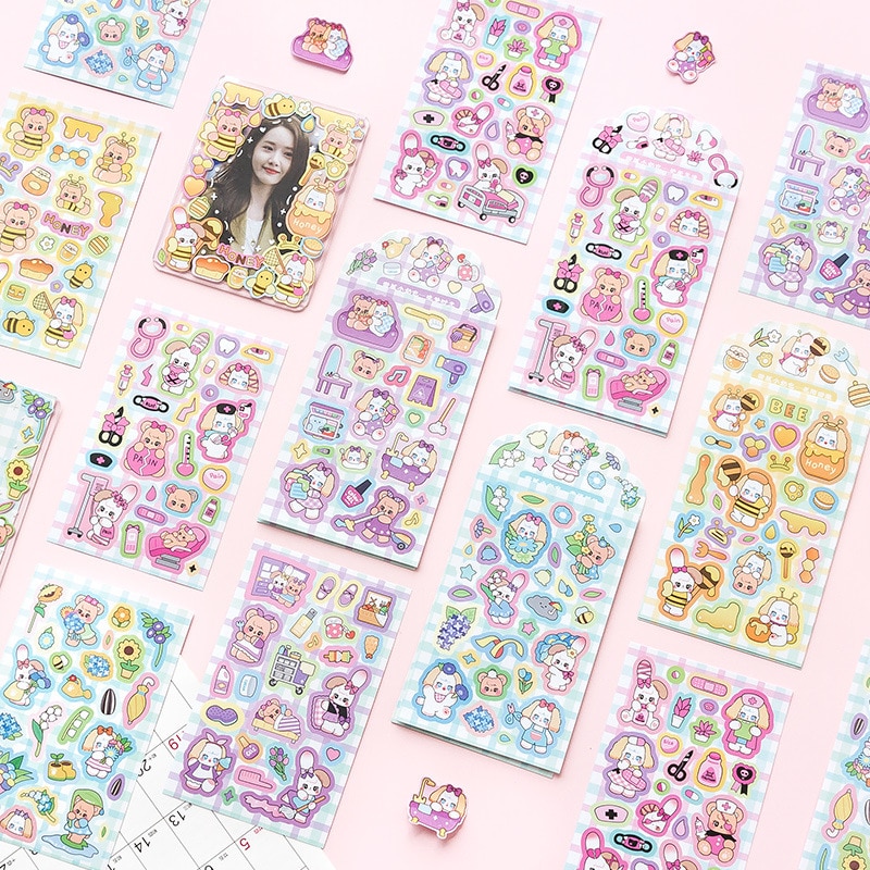MOHAMM 4pcs Sweet Cartoon Cute Decorative Stickers for Scrapbooking DIY Decorative Material Collage Journaling