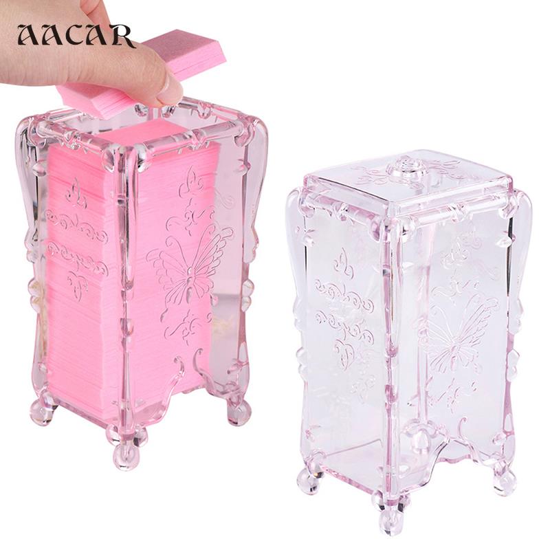 Nail Storage Box Clear Pink Butterfly Acrylic Nail Wipes Cotton Pad Container Makeup Manicure Organizer Holder Nail Tools