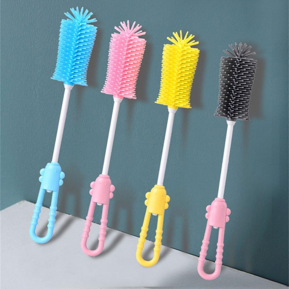 Little Bee Silicone Bottle Brush 360 Degree Rotation Baby Pacifier Cut Nipple Soft Head Food Grade Handheld Cleaning Brushes