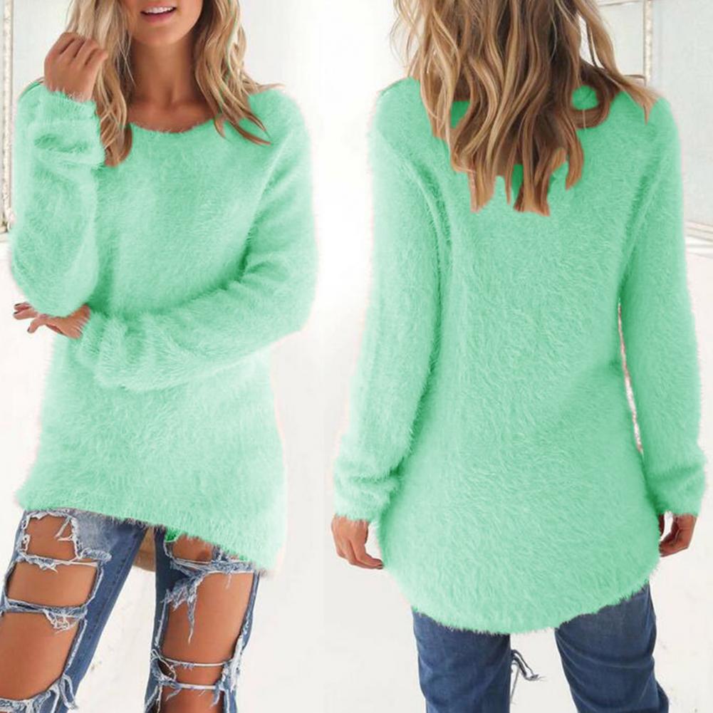Casual Pullover Sweater Knitwear Sweater Jumper Loose Fit Ribbed Cuff All-Match Fluffy Women Sweater