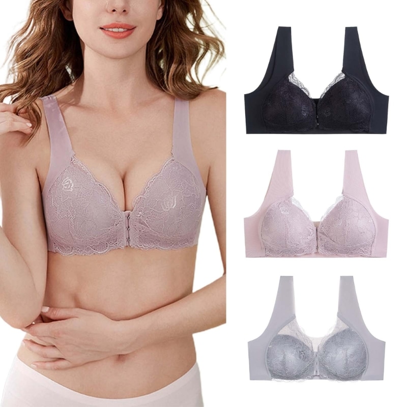 Front Closure Push Up Bra for Women Large Size Lace Comfort Wireless Full Coverage Everyday Bralette Invisible Brassiere