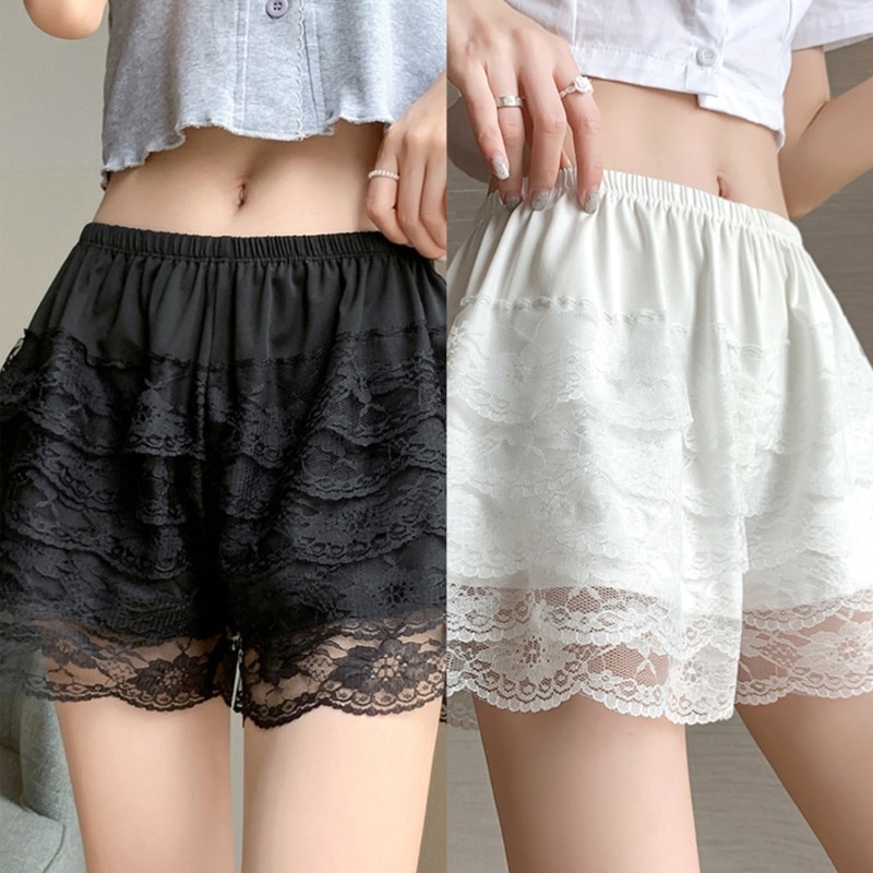 Womens Lace Safety Pants Summer Thin Anti-glare Leggings Skirt Loose Shorts Anti-Chafing Underwear Mid Thigh Boyshorts