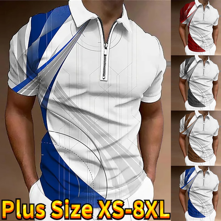 2023 Lapel Zipper Short Sleeve Top Slim Breathable Polo Shirt Summer Men's New Polo Shirt Fashion 3d Printing Casual T-shir