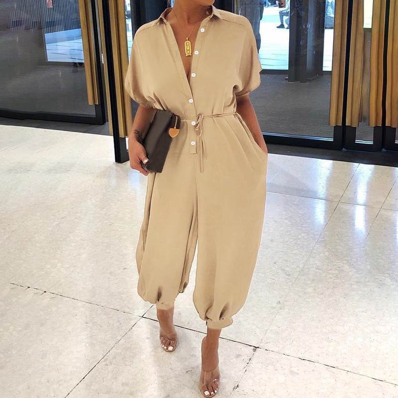 Summer 2023 Fashion Overalls Women Solid Colors Casual Commute Jumpsuits Short Sleeve Polka Dot Rompers New Plus Size Playsuits