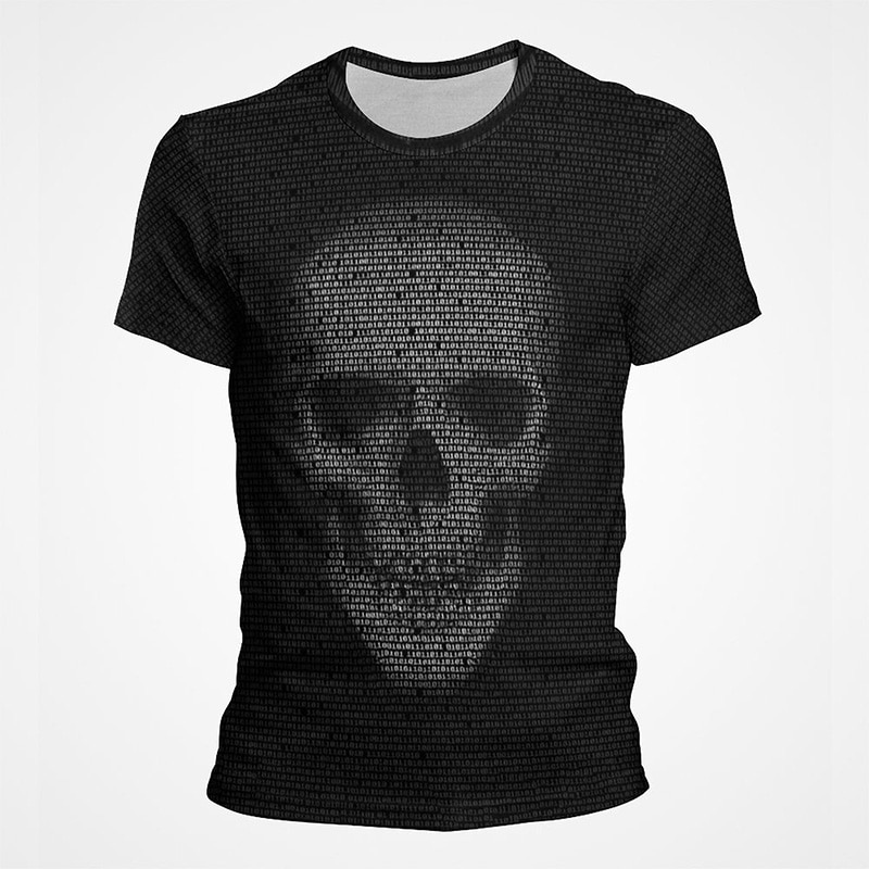 Skull Green Matrix Code 3D T Shirts Hacker Code Cool Graphic Print Streetwear Tees Summer Fashion Oversized Men Short Sleeve