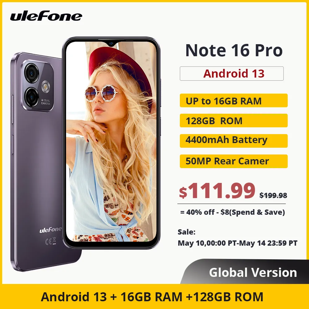 Ulefone Note 16 Pro 4G Smartphone, Global Version, 16GB RAM + 128GB ROM, Android 13, 50MP, 6.52 "Phone