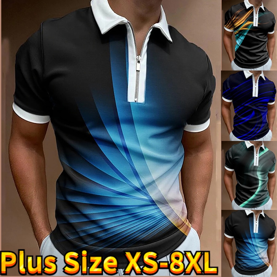 2023 New High-quality Men's Clothing Lapel Zipper Short-sleeved Shirt Summer Men's 3D Printed Polo Shirt Casual Street