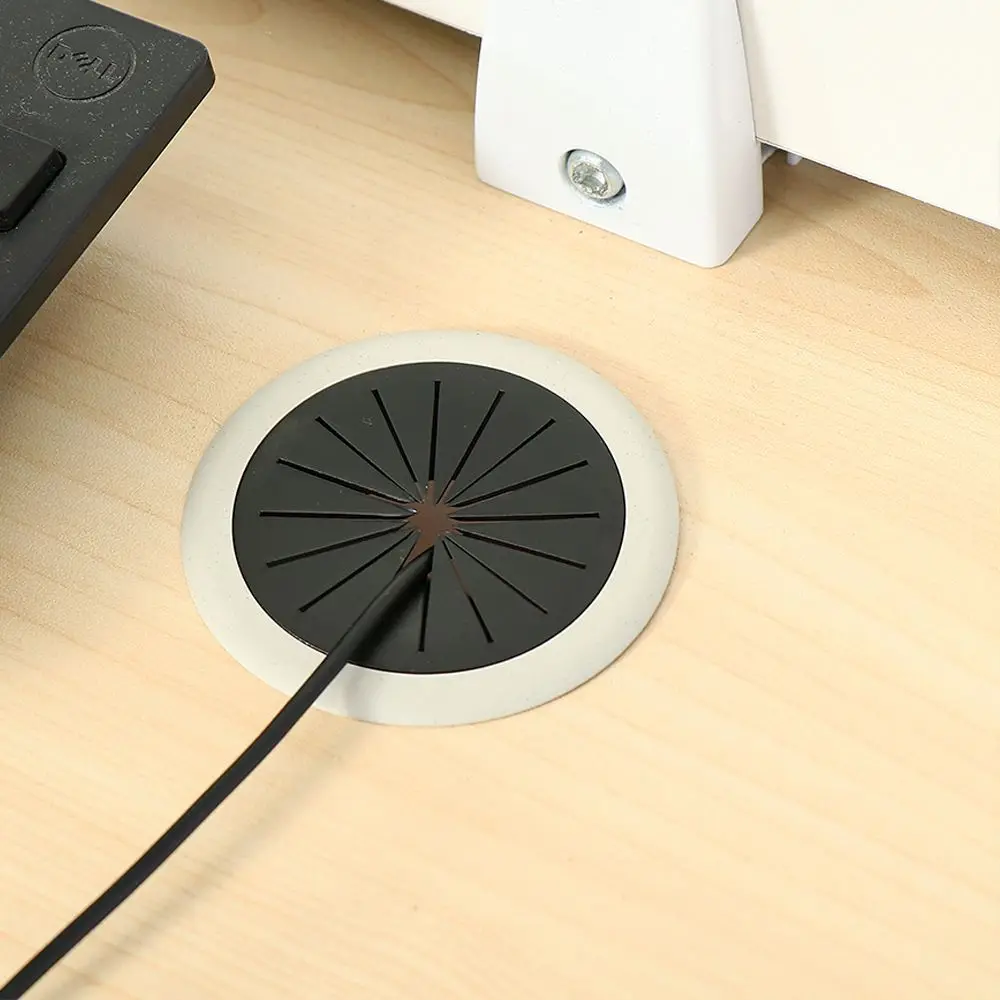 60mm ABS Plastic Computer Table Wire Hole Cover Office Desk Grommet Cable Clamp Black Dust Plug Wire Tidy Storage Organizer