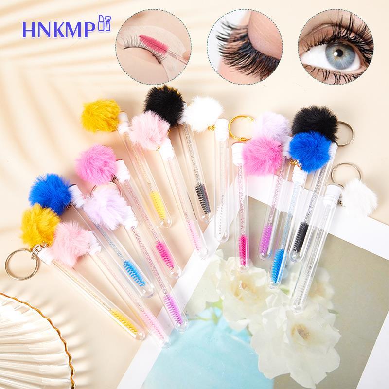 1PC Tube Eyelash Brush With Hairball Keychain Mascara Wand For Lash Extension Clear Micro Comb Container Makeup Tool