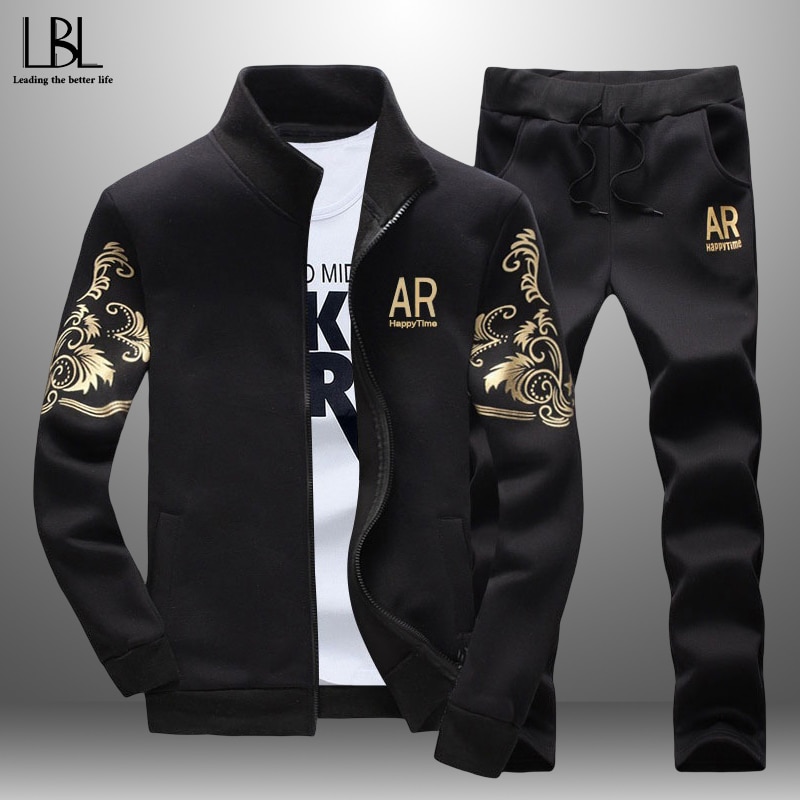 Men's Sweatshirt Sets Slim Standing Collar Sweatshirt and Sports Pants 2 Pieces Sets Casual Suit Spring Autumn Mens Sports 