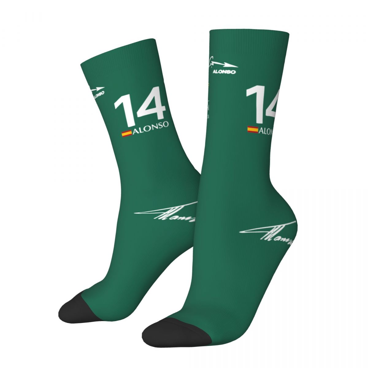 Casual 2023 Aston Martin F1 Team Football Socks Fernando Alonso 14 Polyester Crew Socks for Women Men Non-slip