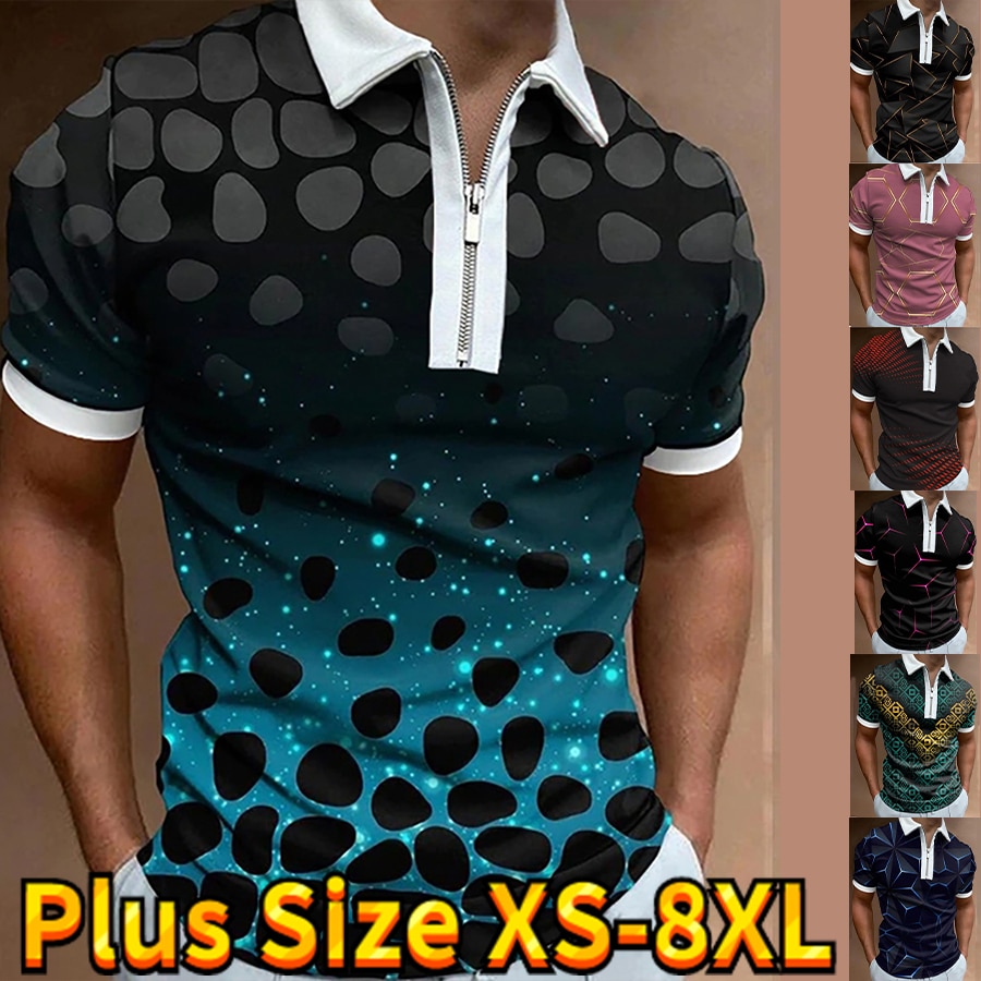 Street Casual Style Short Sleeve Polo Shirt Men's Retro Top 3d Print Zipper Lapel Pullover Summer Fashion T-shirt Men'