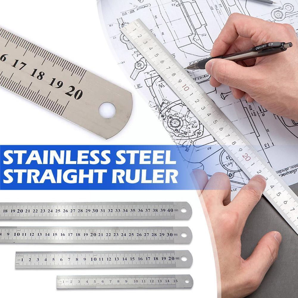 15/20/30/40cm Stainless Steel Double Side Straight Ruler School Scale Tool Ruler Accessories Centimeter Measuring Inches L8S7