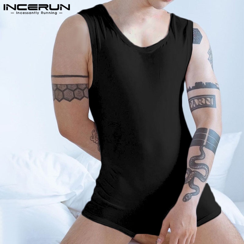 Fashion Casual Loungewear INCERUN Men's Solid Comfortable Bodysuit Male All-match Simple Well Fitting Sleeveless Jumpsuit S