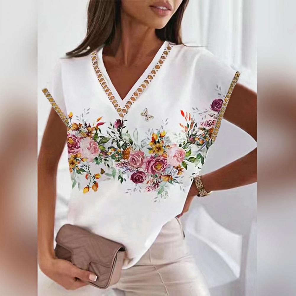 Stylish Women Shirt Polyester Pullover Shirt Loose-fitting Summer Women Print Shirt Top Clothing All Match