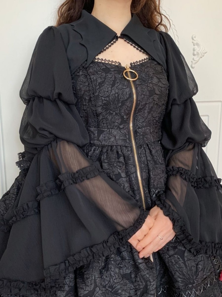 Puff Sleeve Lace Patchwork Black Japanese Harajuku Cropped Shirts All Match Capes 2023 Women Loose Gothic Lolita Cardigan Blouse