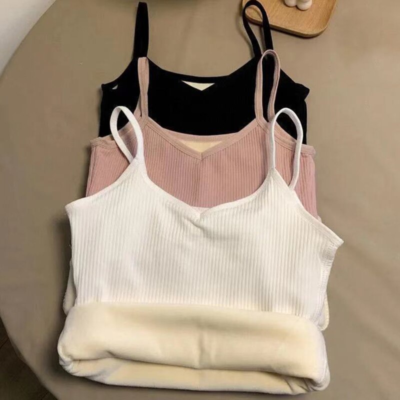 Cheap 2023 New Women's Winter Plus Velvet Thick Warm Women's Inner Bottoming Shirt Thick and Comfortable Camisole Top