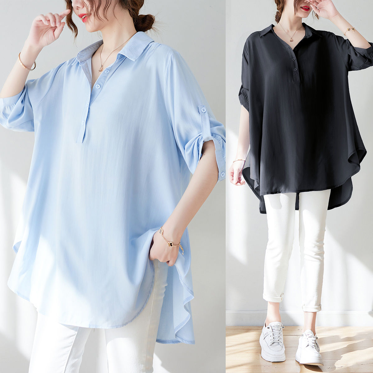 Oversized Women Blouses Cotton Autumn Shirts Casual Short Sleeve Button Turn-down Collar Loose Shirt Lady Summer Tops A750