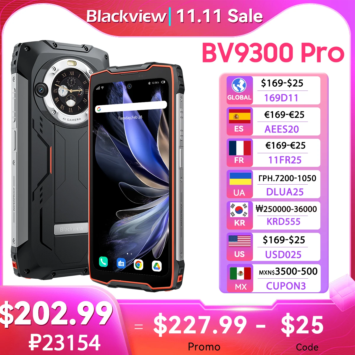 Blackview BV9300 Pro Rugged Phone Helio G99 6.7'' 120Hz Display 12GB 256GB Smartphone With Dual Screen 15080mAh, 64MP 