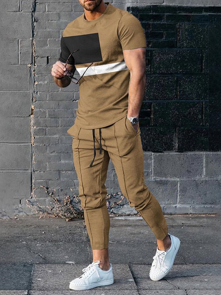Summer Men's Tracksuit Jogging 3D Print Trend Vintage T-Shirt Street Fashion Male Clothes Sports Long Pants Sets 2 Pieces O