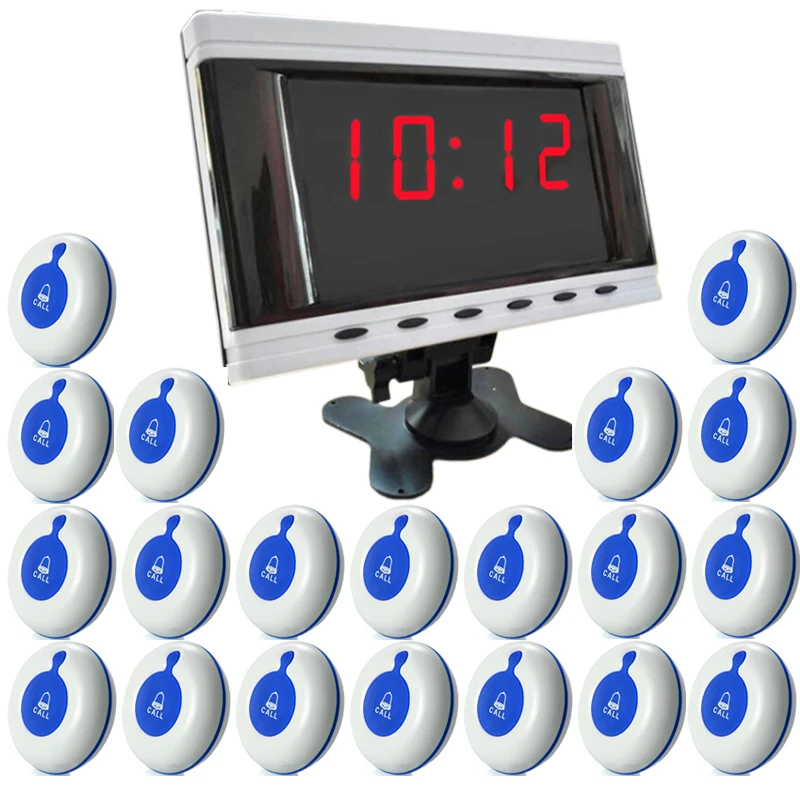 Electronic Restaurant Pager Wireless Waiter Call Bell System 1 Screen 20 Hookah Button Nurse Calling Service for Elderly Home