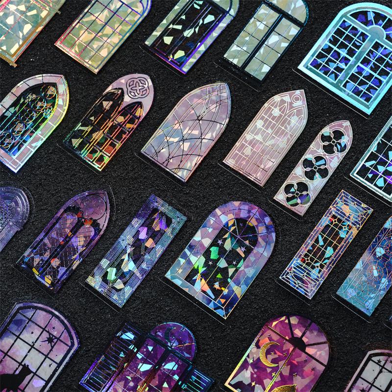 20Pcs Laser Star Crystal Stickers Flower Notebooks Window Star Cat Decorative Material Scrapbooking Supplies 13*6.6CM