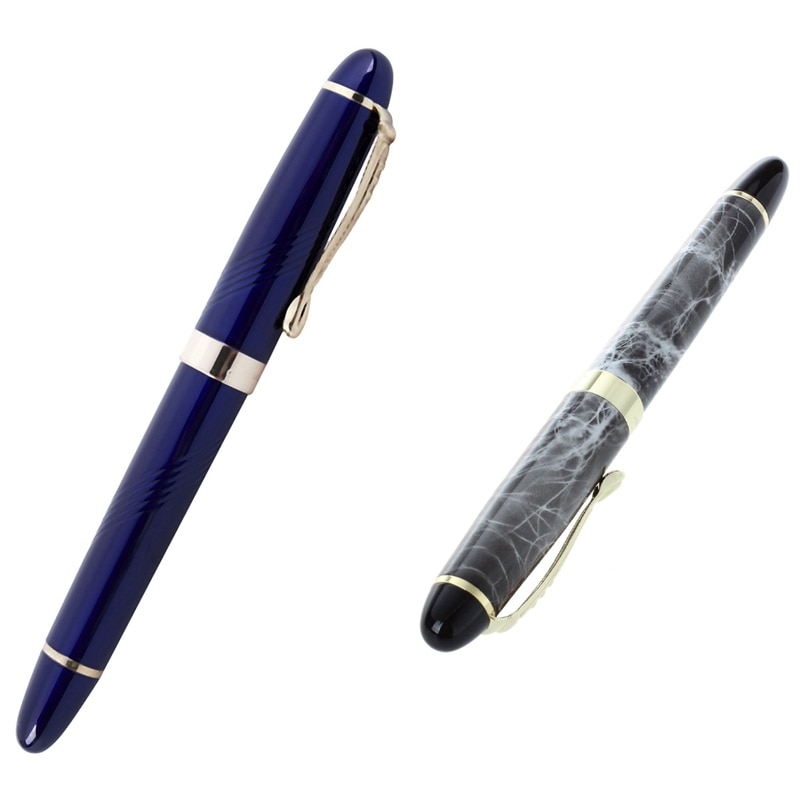 2X JINHAO X450 18 KGP 0.7Mm Broad Nib Fountain Pen Blue & Marble Gray