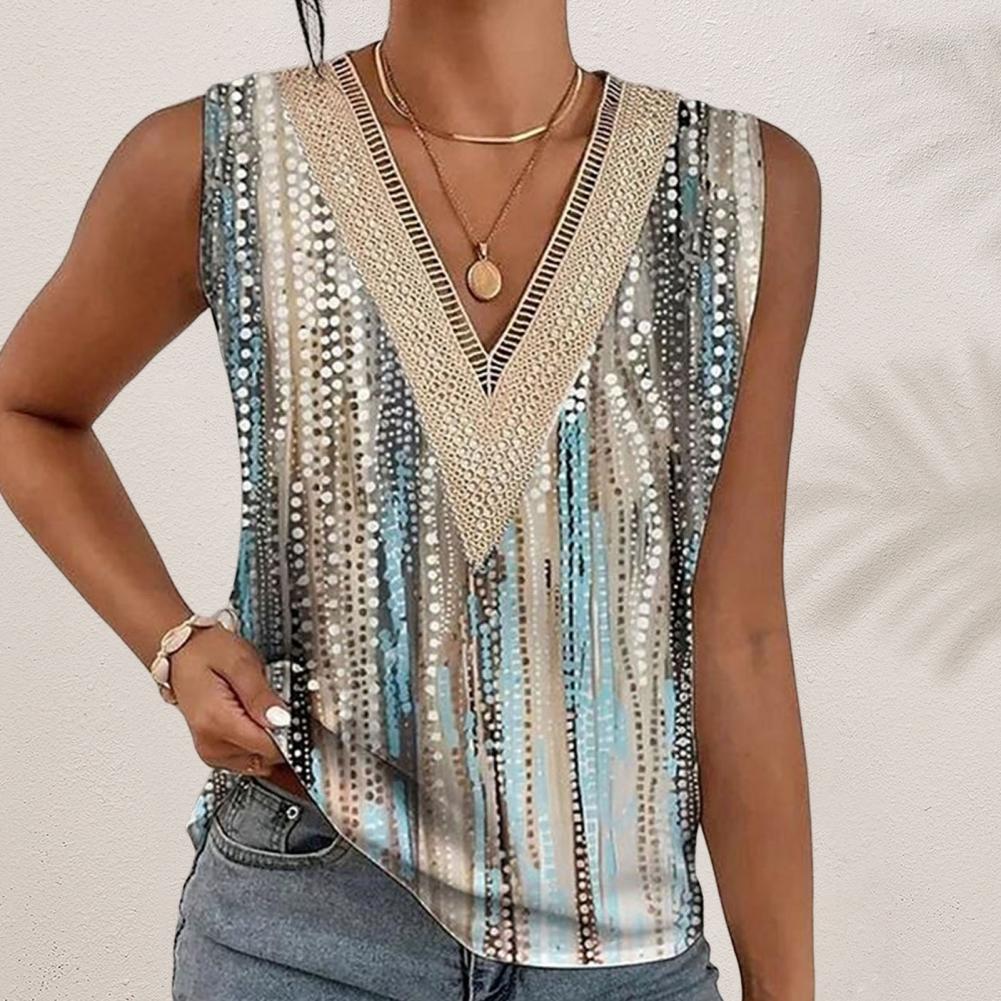 Women Summer Vest Hollow Out Ladies Vest Color Matching Ladies T-shirt