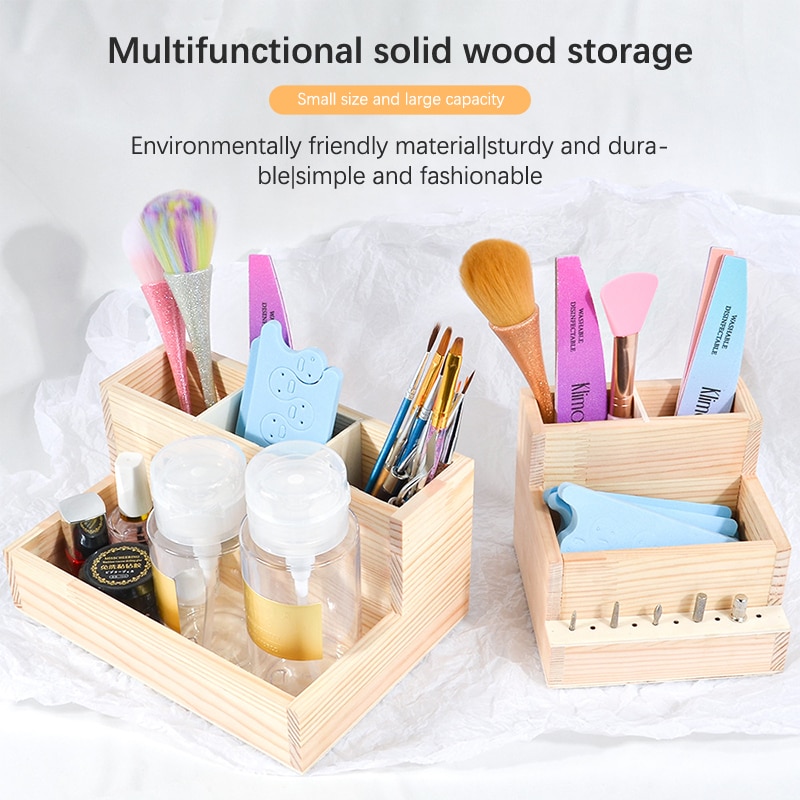 1pc Wooden Nail Art Organizer Container Gel Polish Remover Cleaning Cotton Pad Swab Box Storage Case Tool Clean Desktop