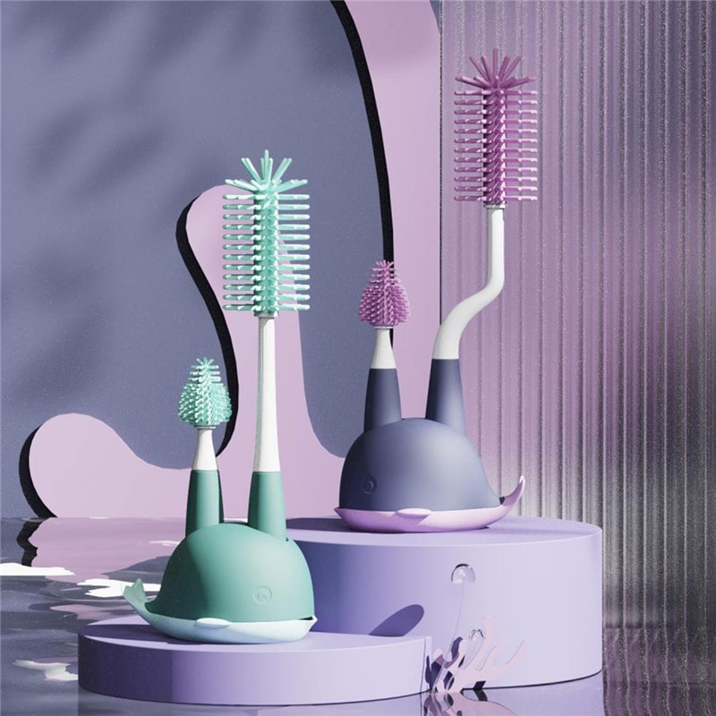 3 in 1 Silicone Baby Bottle Cleaning Brush kit With Drain Stand 360 Degree Baby Pacifier Straw Scrubber For Pregnant Mom Gift