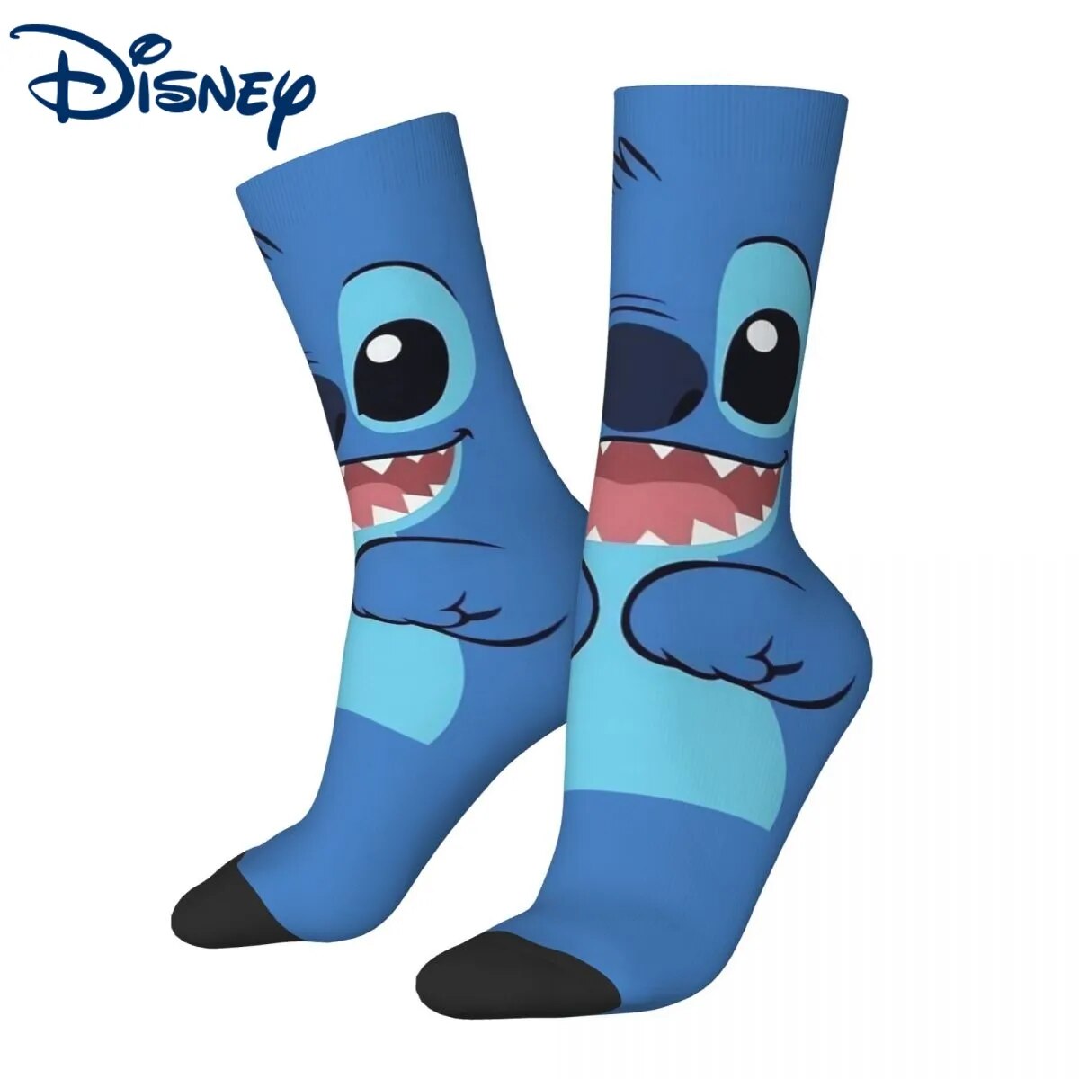 Hip-hop Lilo And Stitch Face Basketball Socks Disney Cartoon Polyester Middle Tube Socks for Women Men Sweat Absorbing